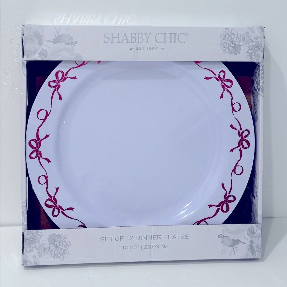 Shabby Chic Disposable Metallic Pink Bows Dinner Plates 10.25 Inch Set of 12 New